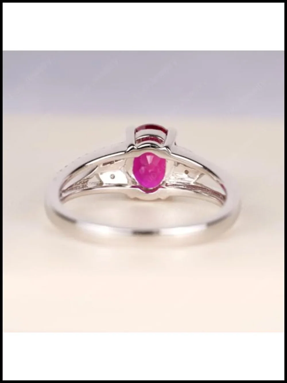 1.75ct Created Ruby Sterling Silver Ring Oval 8x6mm Leaf Engagement Ring